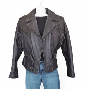 Leather King Vintage Biker Motorcycle Leather Jacket Black Women's M‎